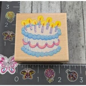 Inkadinkado Birthday Cake Candles 94302 Rubber Stamp Wood #C13